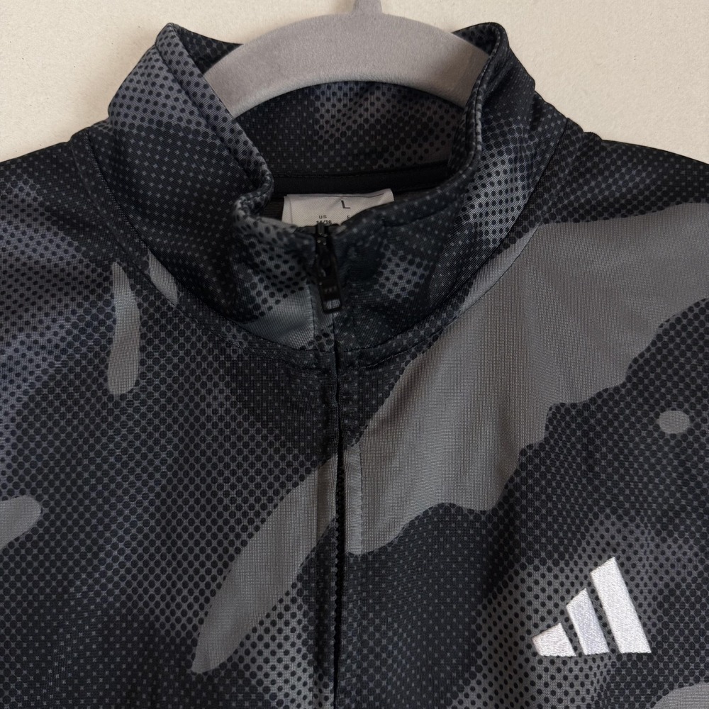 Adidas Jacket Kids 14/16 Black Camo Track Full Zip 3 Stripe Athletic Training - Picture 5 of 11